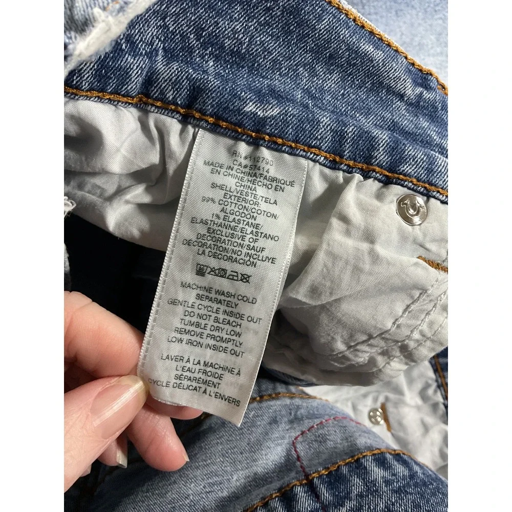 True Religion Rocco Relaxed Skinny Denim Mens 34 Blue Acid Wash Cut Off 1127